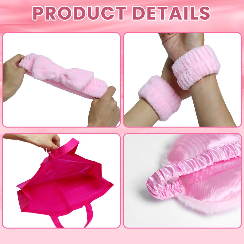 Gabrella 18 Pcs Sleepover Party Supplies for Girls, Sleepover Stuff Eye Mask Spa Headband Hair Scrunchie Tote Bag, Slumber Party Supplies for Women, Wash Cloths Hairbrush Sleeping Stuff Accessories (Pink) - Image 3